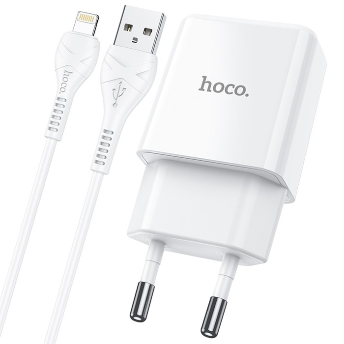 Сетевое зарядное устройство Hoco N9, USB - 2.1 А, кабель Lightning 1 м, белый Сетевое зарядное устройство Hoco N9, USB - 2.1 А, кабель Lightning 1 м, белый