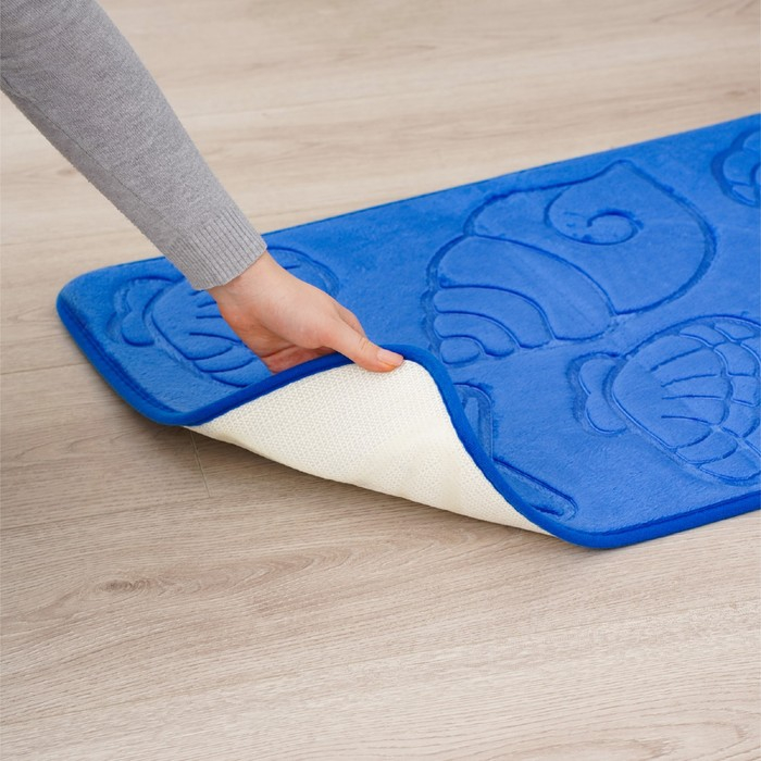 Коврики для ванной и туалета Доляна «Ракушки», объёмные, 2 шт: 40×50 см, 50×80 см, цвет синий Коврики для ванной и туалета Доляна «Ракушки», объёмные, 2 шт: 40×50 см, 50×80 см, цвет синий