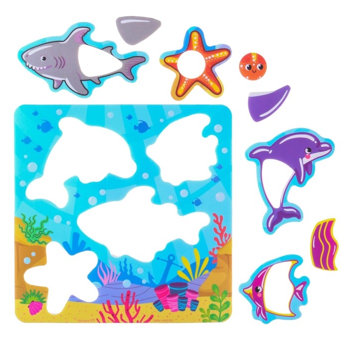 Игрушка пазл для ванны Игрушка пазл для ванны "Морской мир" с сачком + удочка, Крошка Я