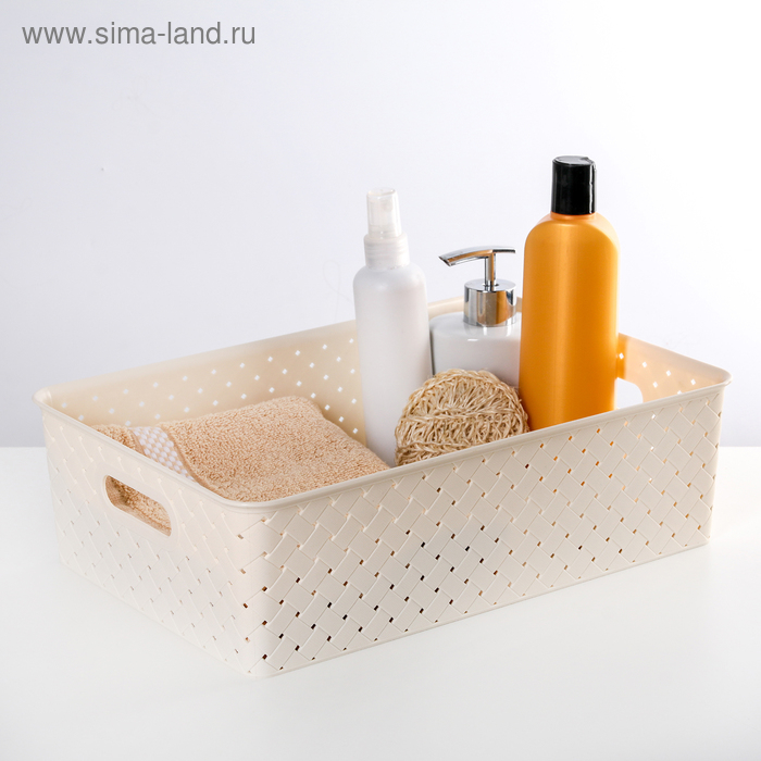 Корзина для хранения с крышкой &laquo;Береста&raquo;, 7,5 л, 35&times;24,5&times;10,5 см, цвет слоновая кость