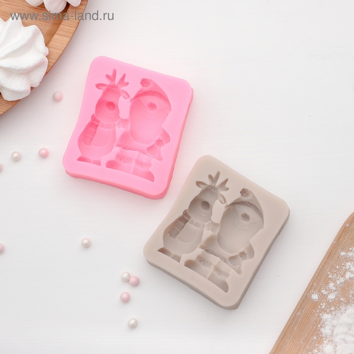 Молд новогодний &laquo;Дед Мороз и олень&raquo;, силикон, 6,5&times;5,7&times;1,8 см, цвет розовый