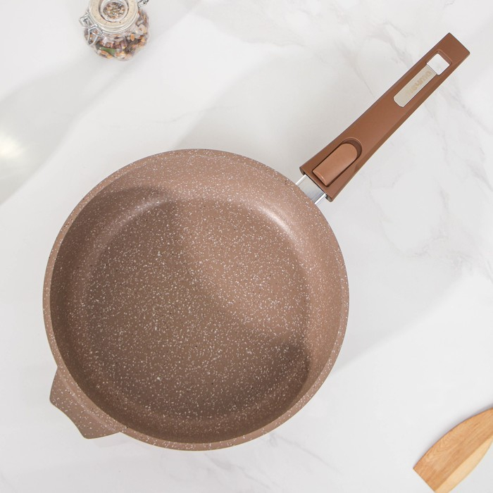 Сковорода &laquo;Гранит&raquo;, d=26 см, съёмная ручка, стеклянная крышка, антипригарное покрытие, цвет коричневый