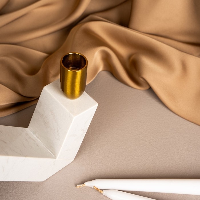 Подсвечник латунь, мрамор &laquo;Грани&raquo; 22 х 20 х 5 см