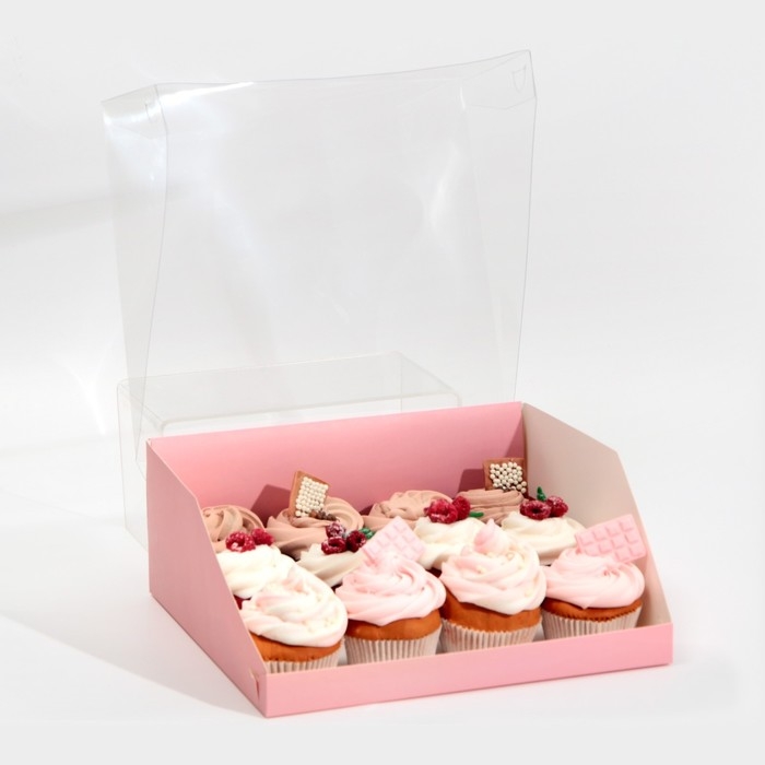 Коробка кондитерская с PVC-крышкой, упаковка, «Розовый», 25 х 22,5 х 10 см Коробка кондитерская с PVC-крышкой, упаковка, «Розовый», 25 х 22,5 х 10 см