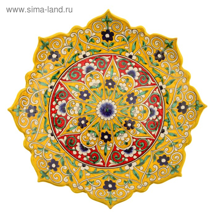 Ляган Риштанская Керамика Ляган Риштанская Керамика "Цветы", 31 см, жёлтый микс, рифлённый