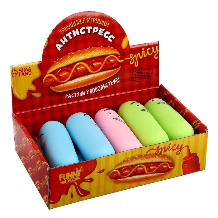 Мялка антистресс тянучка &laquo;Сосиска&raquo;, с песком, цвета МИКС, в шоубоксе