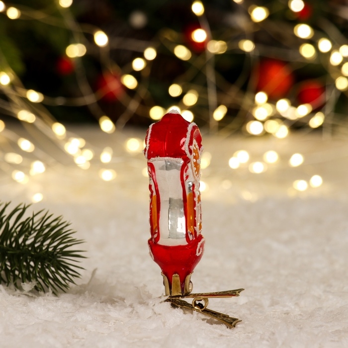 Ёлочное украшение "Часы на прищепке" красный, в подарочной упаковке