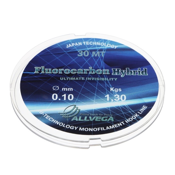 Леска монофильная ALLVEGA Fluorocarbon Hybrid, диаметр 0.10 мм, тест 1.30 кг, 30 м, флюорокарбон 65% Леска монофильная ALLVEGA Fluorocarbon Hybrid, диаметр 0.10 мм, тест 1.30 кг, 30 м, флюорокарбон 65%
