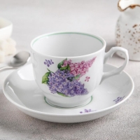 Чайная пара &laquo;Сирень&raquo;: чашка 250 мл, блюдце d=15 см