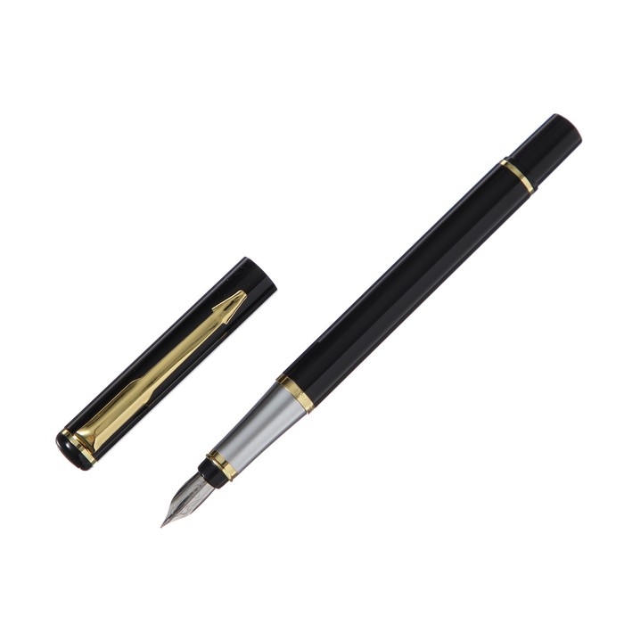 Ручка подарочная перьевая в кожзам футляре, корпус черный, золото, серебро Ручка подарочная перьевая в кожзам футляре, корпус черный, золото, серебро