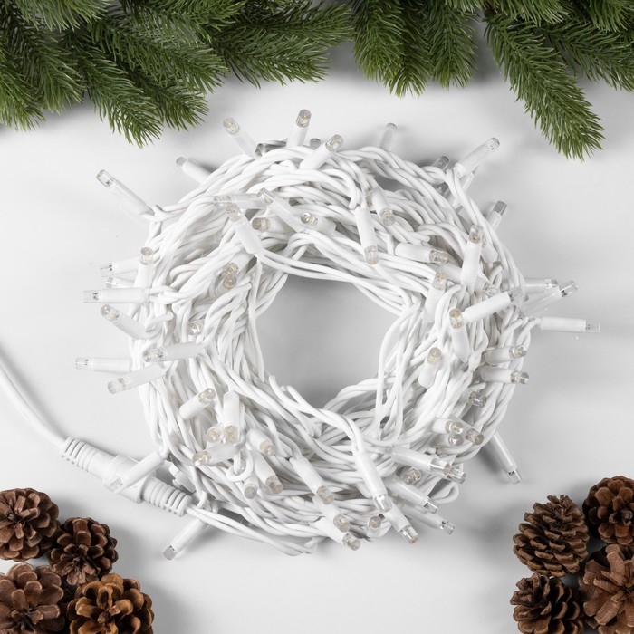 Гирлянда «Нить» 10 м, IP65, УМС, белая каучуковая нить, 100 LED, свечение тёплое белое, 220 В Гирлянда «Нить» 10 м, IP65, УМС, белая каучуковая нить, 100 LED, свечение тёплое белое, 220 В
