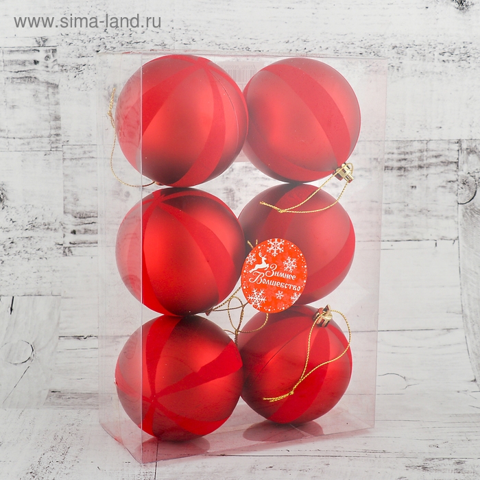Набор шаров пластик d-8 см, 6 шт "Бархат" красный