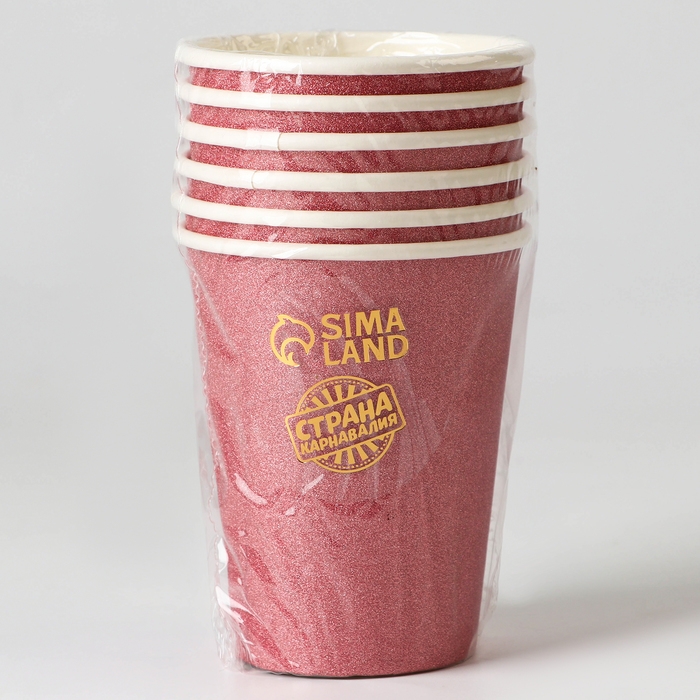 Стаканы бумажные «Блёстки», 6 шт., цвет бордовый Стаканы бумажные «Блёстки», 6 шт., цвет бордовый