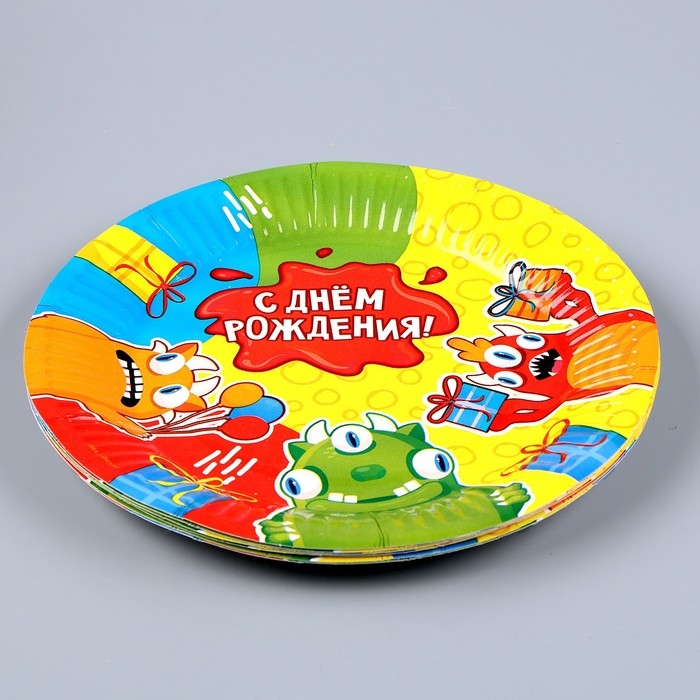 Набор бумажной посуды одноразовый Монстрики&raquo;: 6 тарелок, 1 гирлянда, 6 стаканов