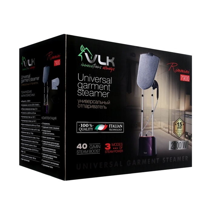 Отпариватель VLK Rimmini 7900, напольный, 2300 Вт, 2.2 л, 40 г/мин, фиолетовый Отпариватель VLK Rimmini 7900, напольный, 2300 Вт, 2.2 л, 40 г/мин, фиолетовый