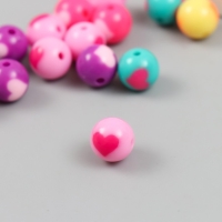 Бусины пластик "Шарик с сердечком" глянец МИКС d=1,2 см набор 20 гр Бусины пластик "Шарик с сердечком" глянец МИКС d=1,2 см набор 20 гр