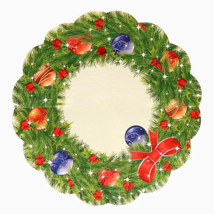 Новый год. Салфетки бумажные Art Bouquet Rondo "Новогодний венок - 2" , 3 слоя, d 32, 12 шт