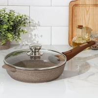 Сковорода &laquo;Гранит&raquo;, d=24 см, съёмная ручка, стеклянная крышка, антипригарное покрытие, цвет коричневый