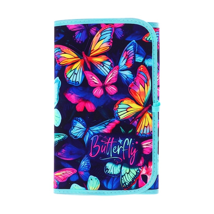 Пенал мягкий скрутка , 220х460 мм , Calligrata Пенал мягкий скрутка , 220х460 мм , Calligrata "Бабочки", на шнуровке, на 37 предметов, неон