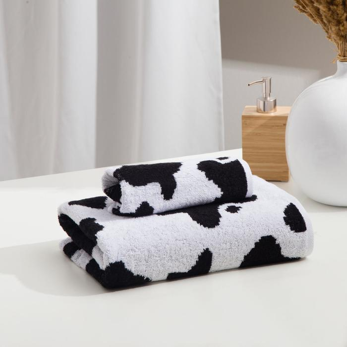 Полотенце махровое Этель ЧБ «Корова», пестроткань, 70х130 см Полотенце махровое Этель ЧБ «Корова», пестроткань, 70х130 см