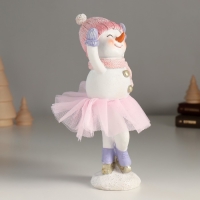 Сувенир полистоун "Снеговичок в розой юбке" 8,5х7х18 см