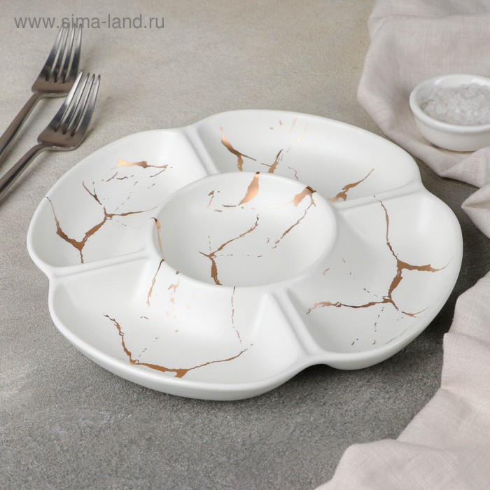 Менажница фарфоровая 5 ячеек «Марбл», 22,8×2,2 см, цвет белый Менажница фарфоровая 5 ячеек «Марбл», 22,8×2,2 см, цвет белый