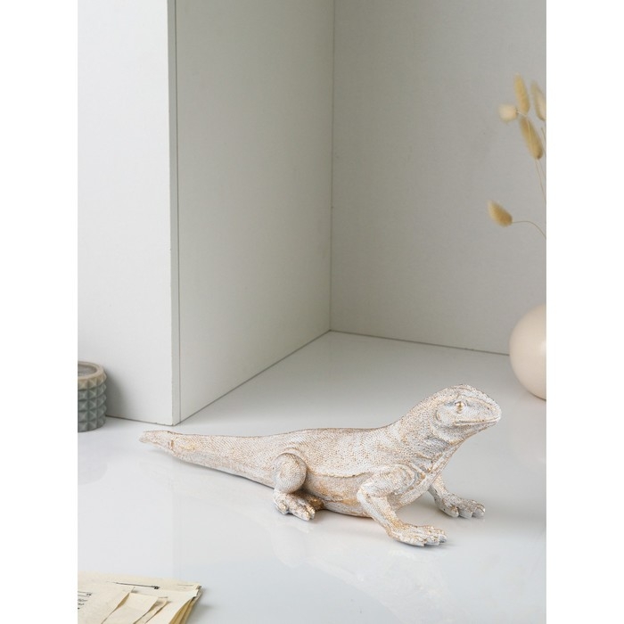 Фигура &laquo;Варан&raquo;, полистоун, 14 см, цвет бело-золотой