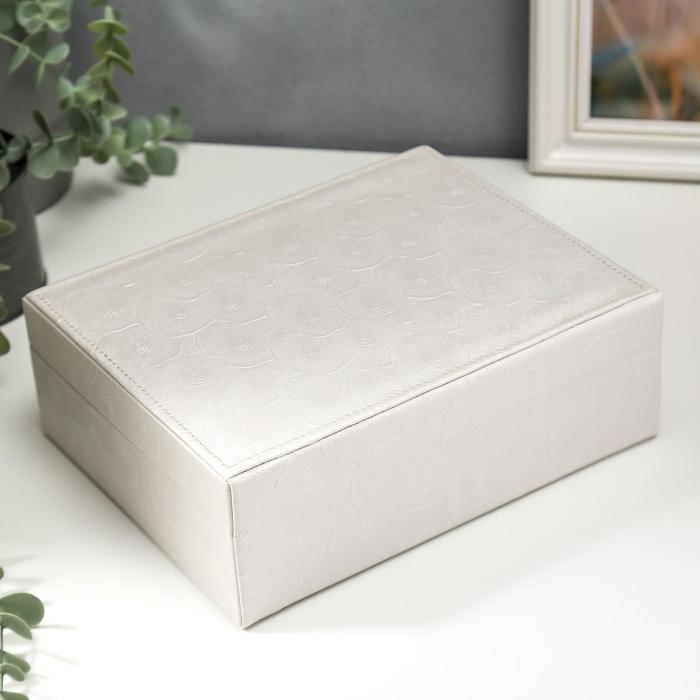 Шкатулка кожзам для украшений Шкатулка кожзам для украшений "Пионы и лепестки" белая 8,5х23,5х18,5 см