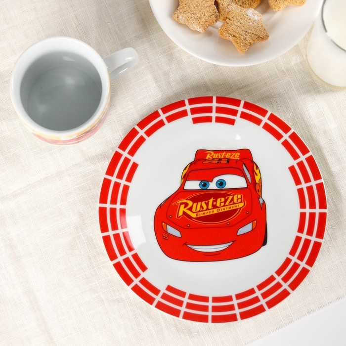 Набор посуды, 3 предмета: тарелка &Oslash; 16,5 см, миска &Oslash; 14 см, кружка 200 мл, Тачки