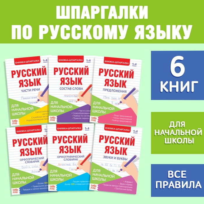 Шпаргалки по русскому языку набор &laquo;Для начальной школы&raquo;, 6 шт.