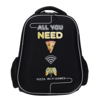 Рюкзак каркасный 38 х 29 х 12,5 см, Hatber Ergonomic light "All you need…", чёрный/жёлтый NRk_71035 Рюкзак каркасный 38 х 29 х 12,5 см, Hatber Ergonomic light "All you need…", чёрный/жёлтый NRk_71035