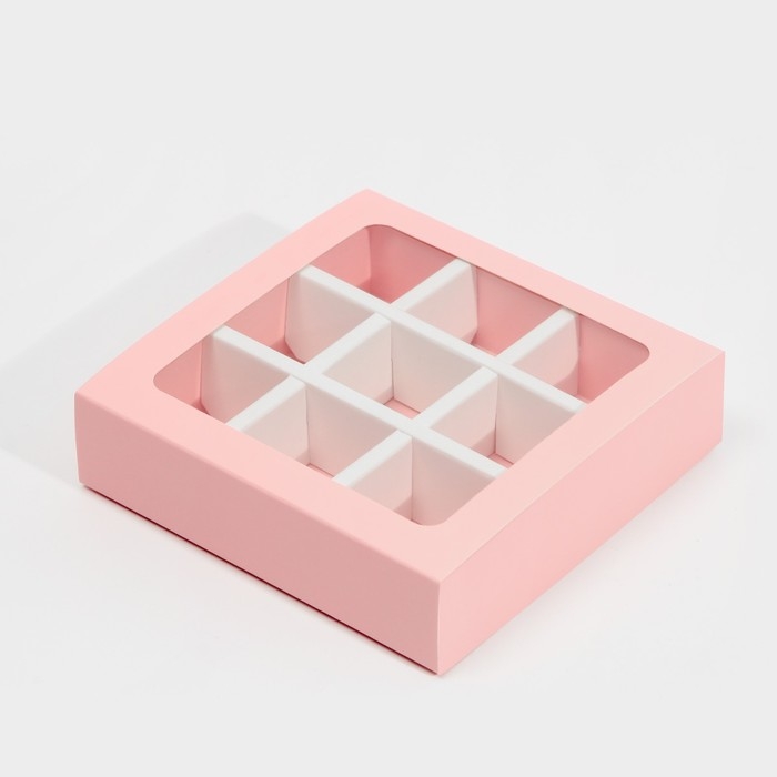 Коробка для конфет, кондитерская упаковка, 9 ячеек, &laquo;Розовая&raquo; 14.5 х 14.5 х 3.5 см