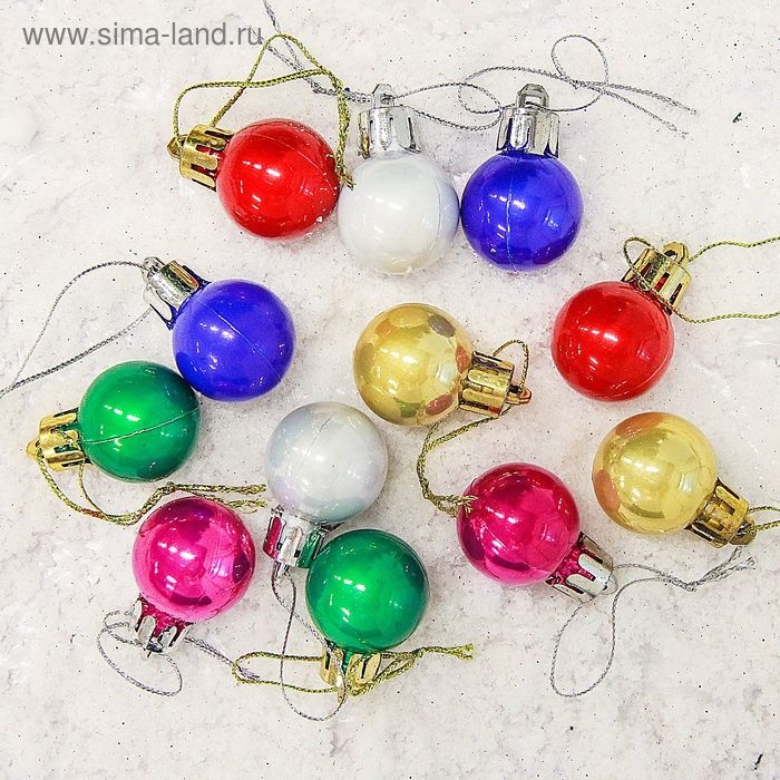 Набор шаров пластик d-2,5 см, 12 шт "Глянец" микс