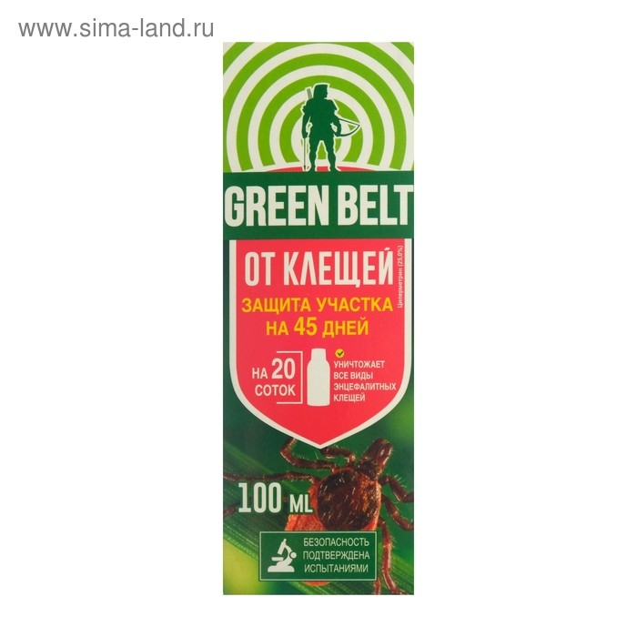 Средство от клещей Средство от клещей "Green Belt", для защиты участка, флакон, 100 мл