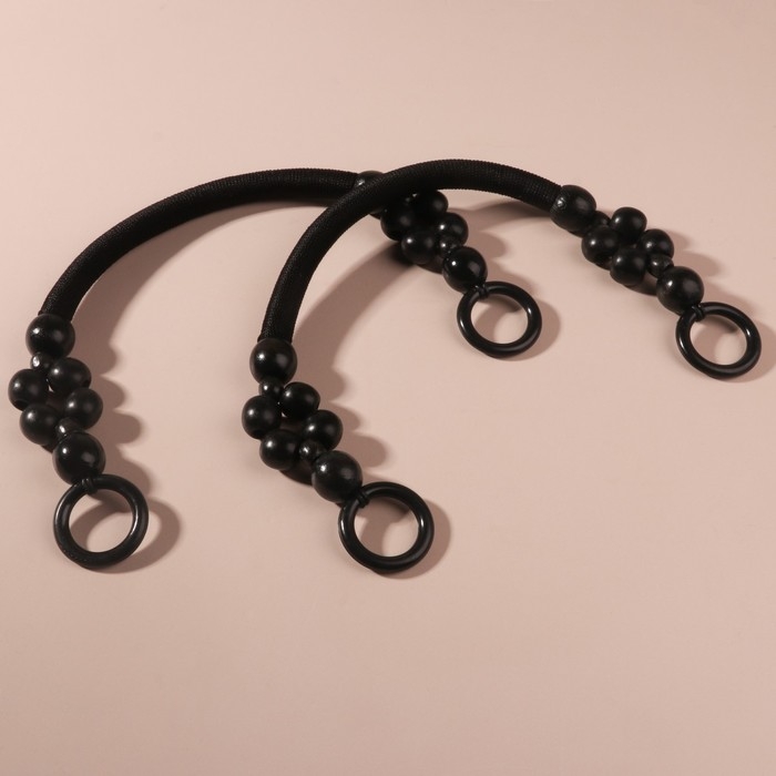 Ручки для сумки, 2 шт, вощёный шнур/дерево, 44 &times; 4 см, цвет чёрный