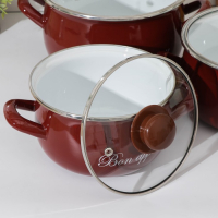 Набор эмалированных кастрюль &laquo;Бордо&raquo;, 3 предмета: 2,1 л, 3,1 л, 4 л, индукция, цвет бордовый