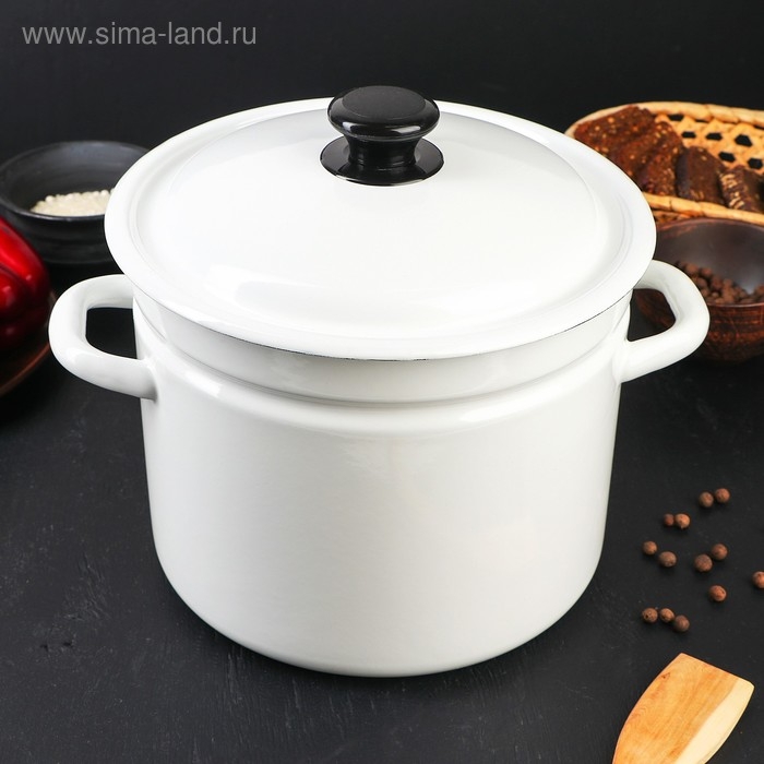 Кастрюля эмалированная цилиндрическая, 7 л, без деколи, цвет белый