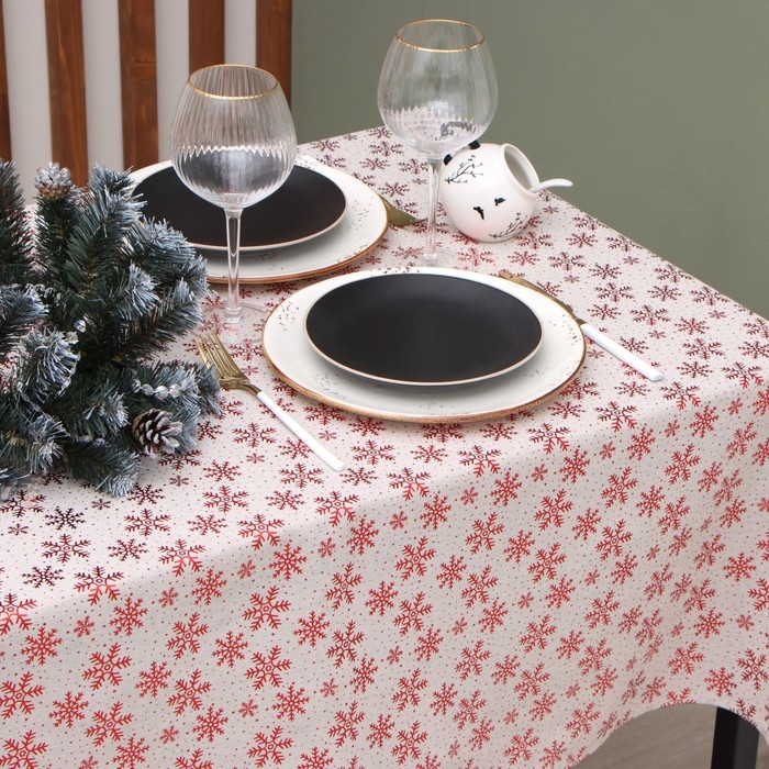 Скатерть Этель Снежинки 140*220 &plusmn;5 см, 80% п/э 20% лен, 120гр/м2