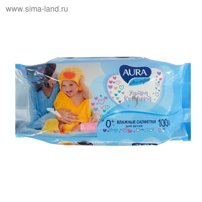 Влажные салфетки Aura Ultra Comfort, детские, МИКС, 100 шт.