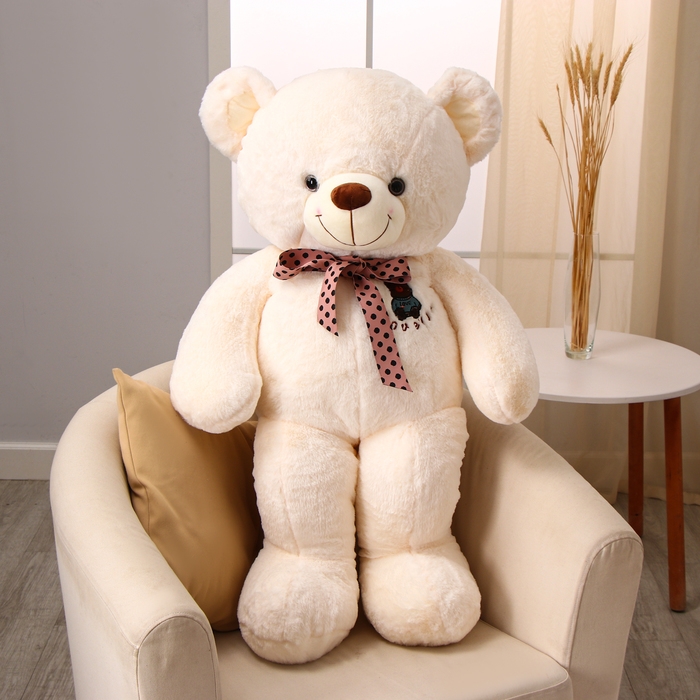 Мягкая игрушка &laquo;Мишка&raquo;, с бантом в горошек, 100 см, цвет белый