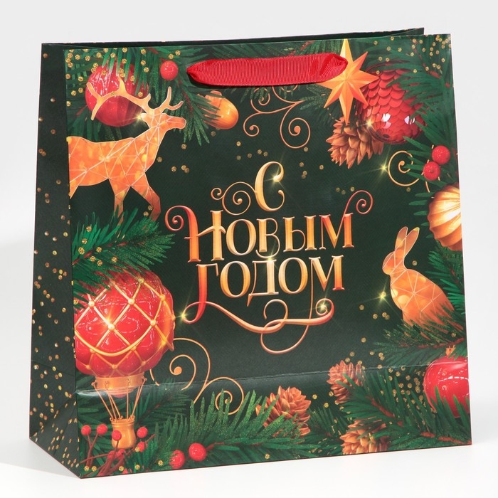 Пакет подарочный новогодний ламинированный квадратный &laquo;Gold&raquo;, 30 х 30 х 12 см, Новый год