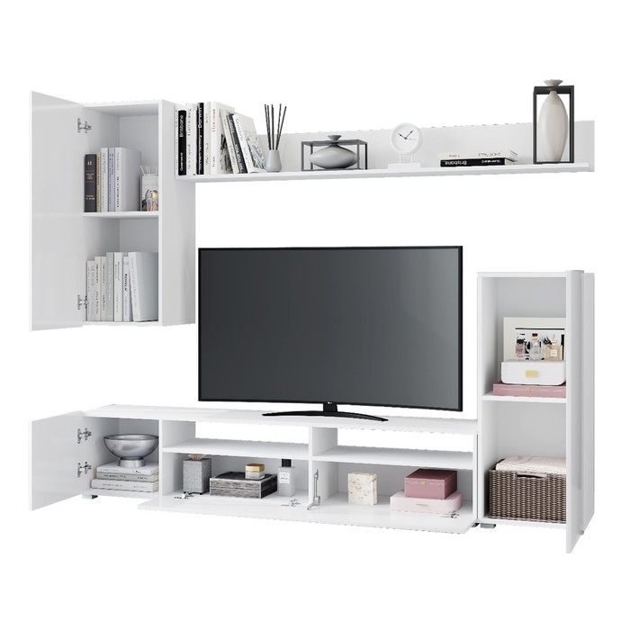 Гостиная Лира, 2130х1680х350, Белый матовый/Бетон