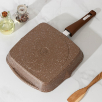 Сковорода-гриль &laquo;Гранит&raquo;, 26&times;26 см, съёмная ручка, стеклянная крышка, антипригарное покрытие, цвет коричневый