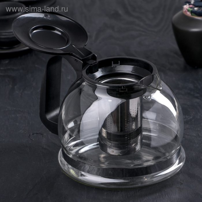 Чайник стеклянный заварочный &laquo;Иллюзия&raquo;, 1,6 л, с металлическим ситом, цвет чёрный