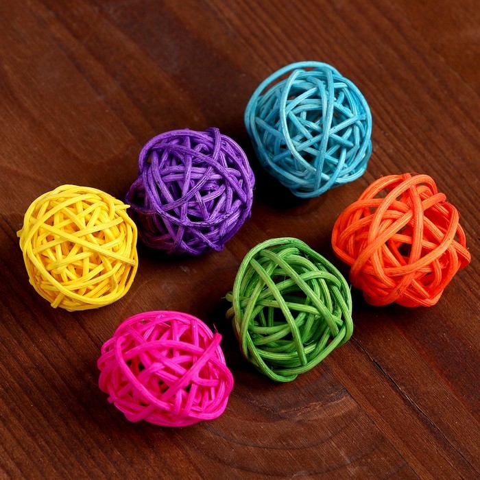 Шар декоративный из лозы, набор 6 шт., размер 1 шт. &mdash; 3 см, цвет МИКС