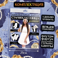 Карнавальный набор «Умная старшеклассница»: фартук р. 40–46, банты 2 шт., гольфы Карнавальный набор «Умная старшеклассница»: фартук р. 40–46, банты 2 шт., гольфы