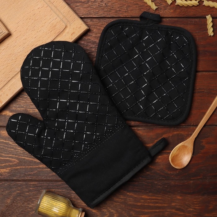 Кух. набор 2 пр. Доляна цв.черный прих. 17*17 см, вареж. 26*16 см,100% п/э