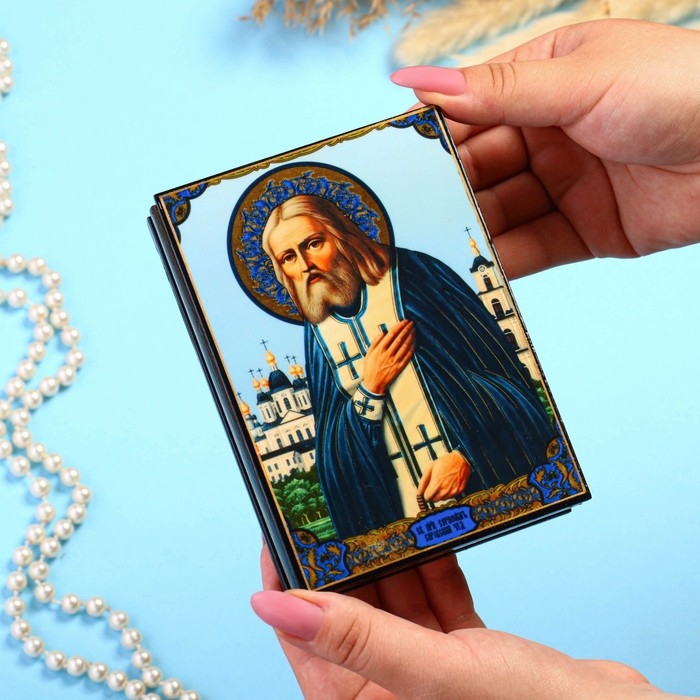 Шкатулка Шкатулка "Серафим Саровский» 10×14 см, лаковая миниатюра