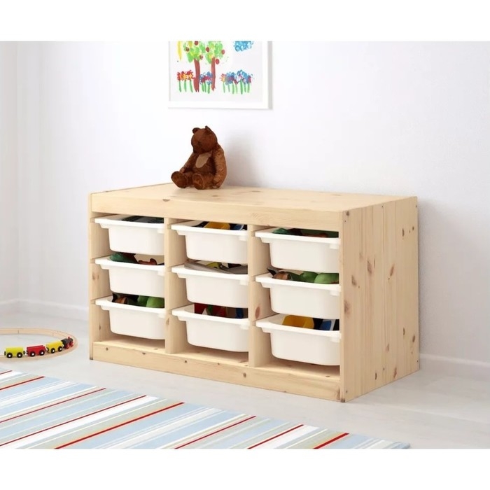 Стеллаж TROFAST-2, с контейнерами, Массив сосны