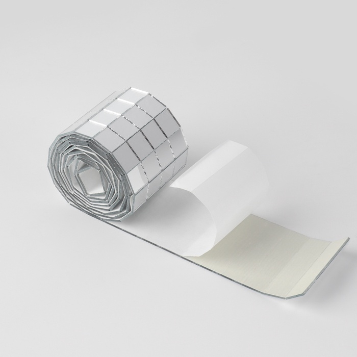 Зеркальная мозайка клеевая, 1 &times; 1 см, 4 ряда 4 см &times; 1 м, серебряное стекло